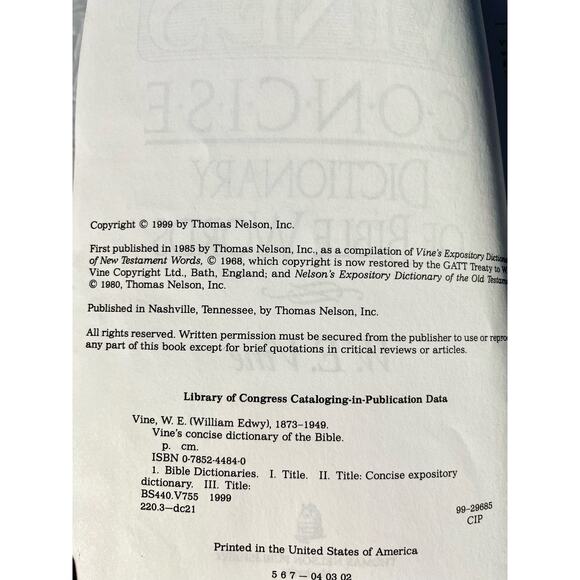 Vine's Concise Dictionary Of Bible Words Book - Nelson's Concise Series - Picture 5 of 8